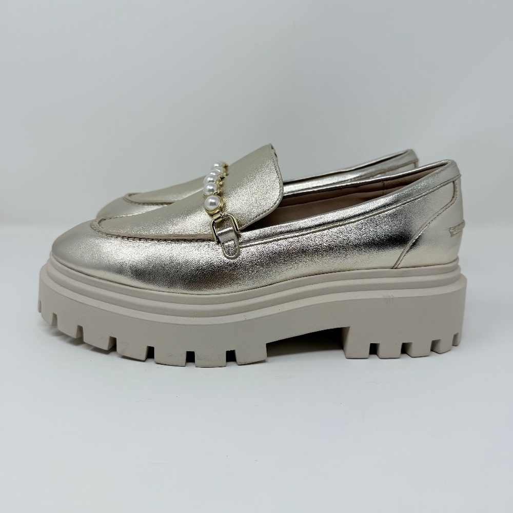 New Stuart Weitzman Perla Ultra Lug Sole Loafers Platino Gold Sz 7 - Picture 7 of 14